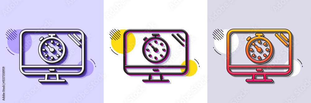 Poster seo timer line icon. halftone dotted pattern. gradient icon with grain shadow. search engine optimiz