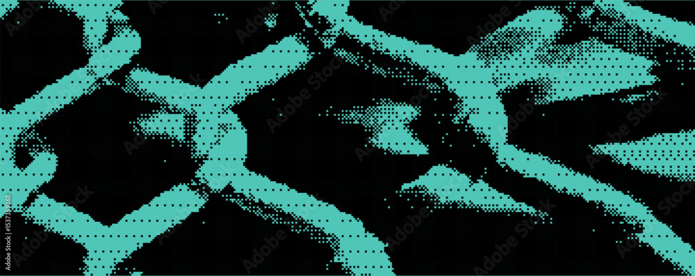 Poster Abstract turquoise pattern resembling mesh or grid design with intricate lines and shapes created through digital art techniques