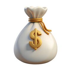 3d render of a money bag with gold dollar sign isolated on transparent background