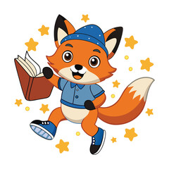 Cartoon Fox with Sneakers and Cap Jumping Joyfully
