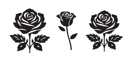 Vector set of black rose flower silhouettes,Rose icon set. Vector illustration eps 10.