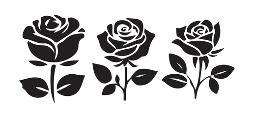 Rose icon. Set of roses silhouettes, Flower icon. Set of decorative rose silhouettes. Vector illustration eps 10.