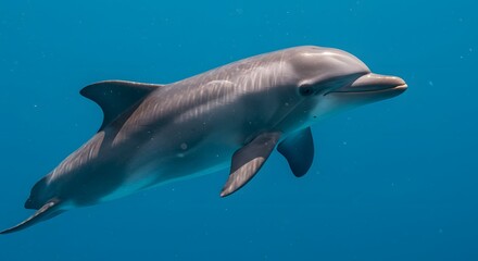 Fototapeta premium Majestic Dolphin Gracefully Swimming in Vibrant Blue Ocean Waters