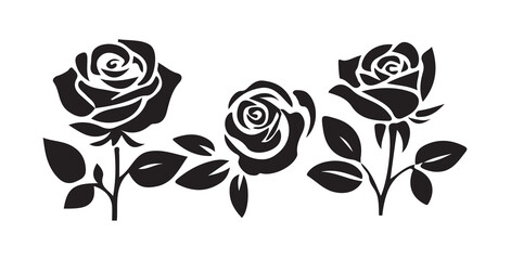 Rose icon. Set of roses silhouettes, Flower icon. Set of decorative rose silhouettes. Vector illustration eps 10.