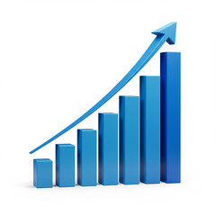 Blue bar graph with upward arrow