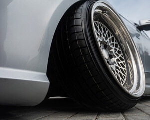 Close-Up of Custom Car Wheel and Tire Excellence. 