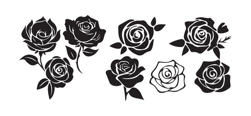 Rose silhouettes vector illustration. Black buds and stems of roses stencils isolated on white background,vector illustration eps 10.