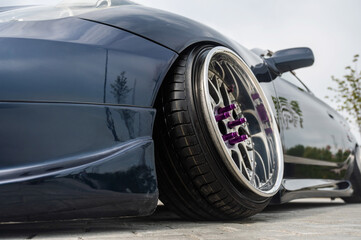 Close-Up of Custom Car Wheel and Tire Excellence. 