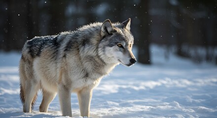 Obraz premium Majestic Gray Wolf in Winter Wonderland A Stunning Wildlife Photograph