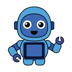 Small Blue Robot with Propellers and Friendly Face
