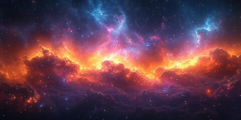Fototapeta premium Vibrant cosmic nebula with colorful clouds and stars in deep space during twilight hours