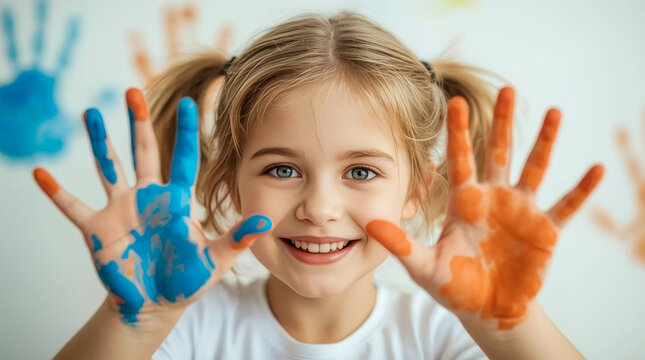 Little girl playing with colors