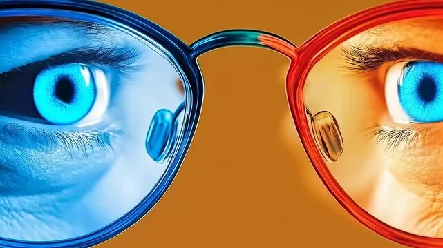 Dual Vision: Exploring Contrasting Perspectives Through Vibrant Spectacles of Colorful Light