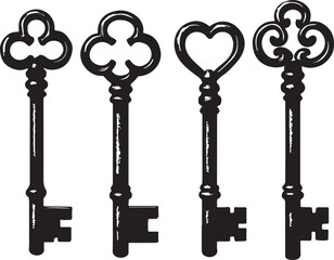 Retro Black Key Collection – Realistic Antique Ornate Style

