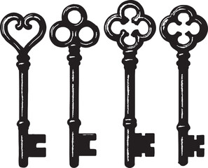Realistic Old Black Keys – Vintage Vector Elements for Real Estate or Decor
