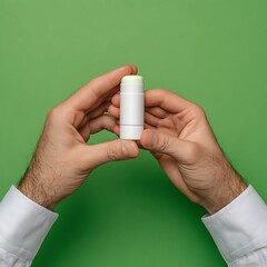 Lip Balm in Hands on Green: Skin Care Essential