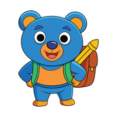 Smiling Cartoon Bear with Backpack and Map