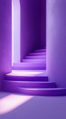 Obraz premium Elegant purple staircase leading to a bright archway in a modern architectural space during daylight hours