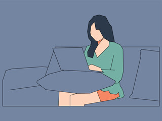 A girl is using a laptop vector illustration