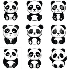 Obraz premium Adorable Baby Pandas Adorably Posed in Various Cute Illustrations