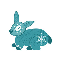 Stylized turquoise rabbit ethnic vector illustration. Perfect for kids textiles, holiday prints, New Year decor. Cute animal character with cultural motifs for seasonal branding.