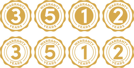 1 2 3 5 year warranty logo with golden shield and golden ribbon.Vector illustration.