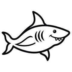 Minimalist shark line art vector on white background for digital and printable design.