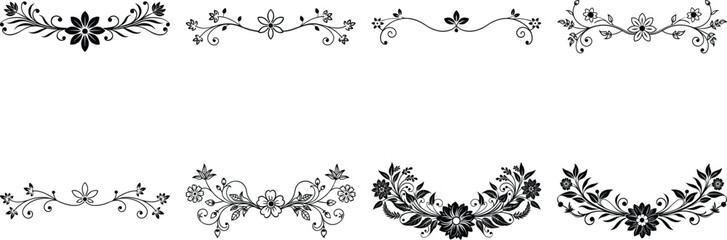 Set floral text divider on white background  