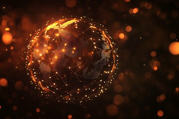 A glowing globe with interconnected lines and points against a dark blurred background