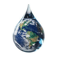 Fototapeta premium Earth inside water drop globe isolated on transparent background