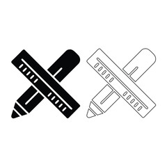 Obraz premium Black and white cross symbols of pencil and ruler isolated on white background