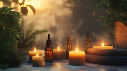 Aromatherapy Essential Oils and Candles for Spa Relaxation