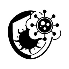 Shield protecting against two distinct strains of the coronavirus virus family silhouette vector