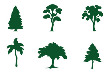 Obraz premium various deciduous trees silhouettes on the white background. vector set. PNG white background