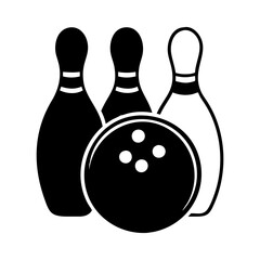 Simple Bowling Icon with Ball and Pins for Sports and Recreation silhouette vector