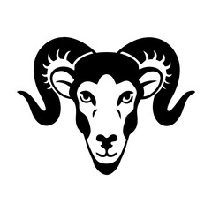 Stylish Black and White Ram Head Illustration Featuring Detailed Horns silhouette vector