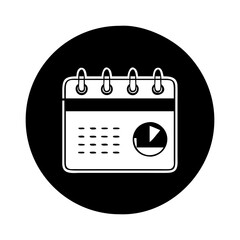 A stylized black and white icon of a calendar within a black circle silhouette vector