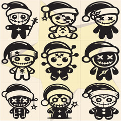 set of funny Halloween cartoon people doll