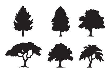 Set of tree silhouette vector illustration
