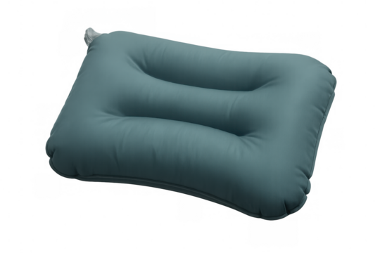 Inflatable travel or camping pillow isolated on transparent background, ensuring comfort and portability for outdoor adventures or travel