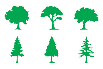 Fototapeta premium Set of various trees silhouettes vector, Tree nature silhouette, Set of Tree nature silhouette branch plant leaf forest vector trees, black Silhouette illustration of different tree set