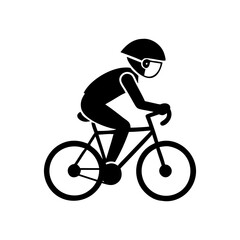 Obraz premium Simple illustration of a cyclist wearing a helmet riding a bicycle, black silhouette silhouette vector