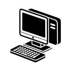 Stylized Black and White Illustration of a Desktop Computer with Keyboard silhouette vector