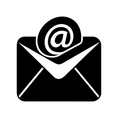 Stylized black and white email icon representing digital communication and connectivity silhouette vector