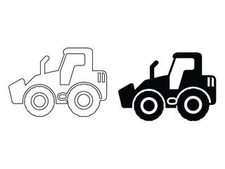 Obraz premium Construction machinery vector illustration featuring a front end loader in black and white outlines