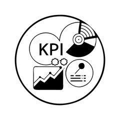 Key Performance Indicator metrics represented in a circular black and white logo silhouette vector