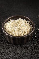 Food salt crystals sea food salt spices food additive gourmet food background on the table rustic food top view copy space