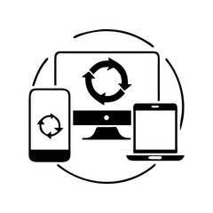 Digital Device Synchronization and Data Flow Across Multiple Platforms Illustrative Icon silhouette vector