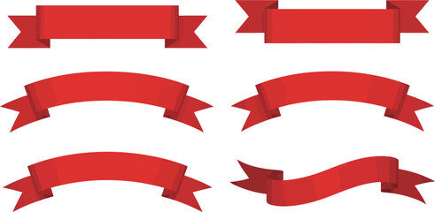 Illustration of six red banners with various shapes and designs on a white background space