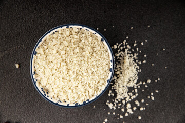 Food salt crystals sea food salt spices food additive gourmet food background on the table rustic food top view copy space